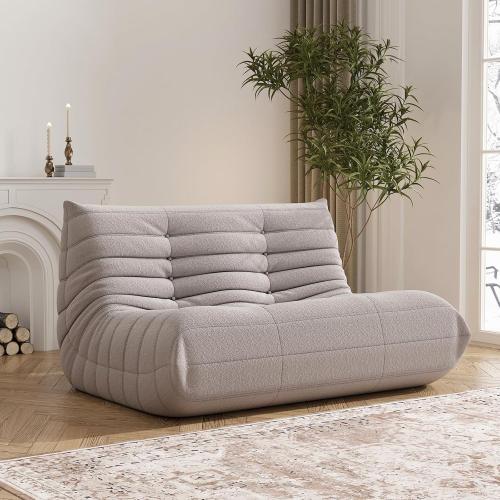 Grey Bean Bag Chair for Adults, Oversized Loveseat Fireside Chair Comfy Lazy Floor Sofa, 2 Seater Lazy Sofa Couch Memory Foam Bean Bag for Living Room, Bedroom Apartment Office (Grey)
