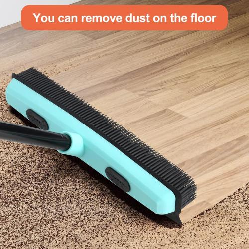 Rubber Broom Carpet Rake for Pet Hair Removal, Fur Remover Broom with 59 Telescoping Long Handle, Pet Hair Broom with Squeegee for Carpet, Hardwood Floor, Tile