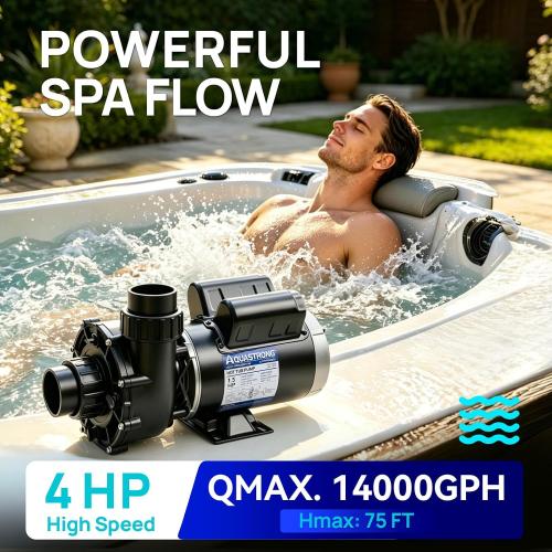 Aquastrong Spa Pump, 4HP Dual Speed Hot Tub Pump, 56 Frame, Up to 14,000 GPH, 230V Durable Motor, Easy Installation, Compatible with Most Hot Tubs & Spa Systems