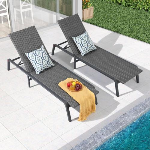 Patiorama Patio Chaise Lounge Set of 1 Aluminum Outdoor Folding Lounge Chair, All-Weather PE Rattan Wicker Adjustable Reclining Lounge Chair for Outside,Portable Sun Lounger for Beach Lawn Pool-Grey