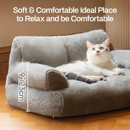 MEWOOFUN Cat Bed for Indoor Cats, Washable Dog Beds for Small Dogs & Cats with Removable Cover, Fluffy Cat Couch with Non-Slip Bottom (Grey, 26.0 L X 19.0 W X 13.0 Th)