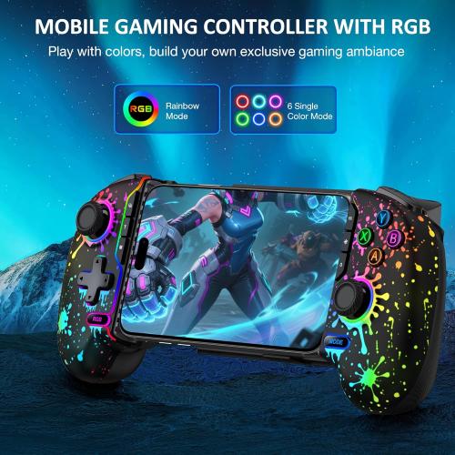 Wireless Phone Controller for iPhone/Android with Hall Joystick/Trigger, Mobile Gaming Controller Support Xbox Cloud, Steam Link, Call of Duty, Roblox, Cloud Android iOS Controller (Black-Spray)