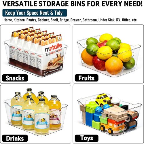 12 PACK Clear Plastic Storage Bins, Kitchen Cabinet Pantry Organizer Bins