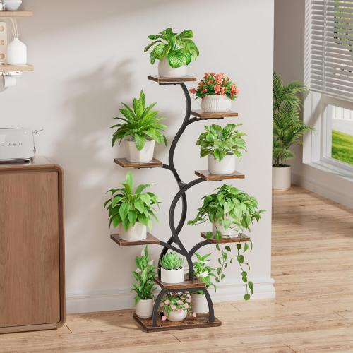 Plant Stand Indoor with Grow Light - 8 Tiered Plant Shelf Indoor, Corner Plant Stand, 49 Tall Plant Shelf with Lights for Indoor Growing, Lighted Flower Holder for Living Room, Balcony, Black