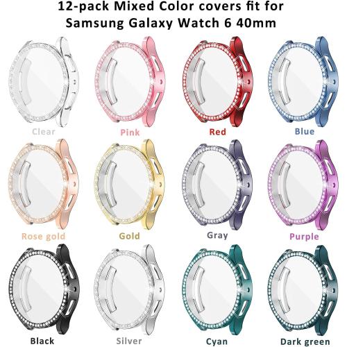 [12Pack] RICHONE Bling Screen Protector Case Compatible with Samsung Galaxy Watch 6 40mm, HD Full Protection Flexible TPU Bumper Anti Scratch Watch Cover Face for Women (SM-R930 40MM)