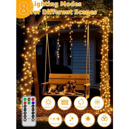 Outdoor String Lights 1200LED 196FT, 8 Modes Dimmable Fairy Lights with Remote and Timer, Waterproof String Lights for Festive Decoration Indoor Wedding Party Holiday (Warm White)