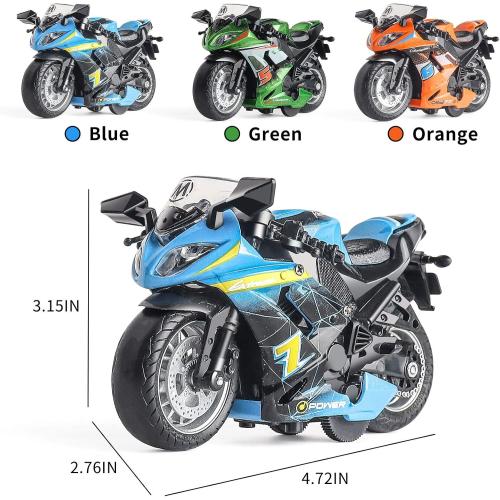 Toy Motorcycle - Pull Back Toy Car with Sound and Light Toy,Toy Motorcycles for Boys,Toys for 3-9 Year Old Boys (Blue)