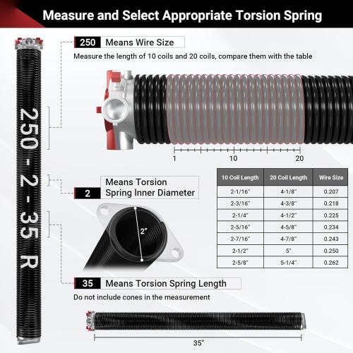 Garage Door Spring 0.250 x 2” x 35” (Pair), 18000 Cycles Garage Spring Door Replacement, Heavy-Duty & Long-Lasting Garage Door Torsion Spring