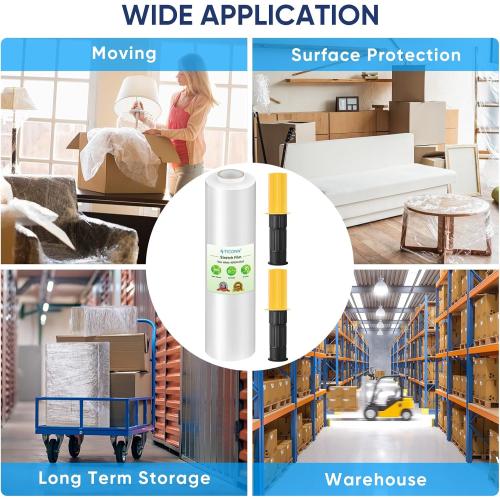 TICONN Stretch Wrap Stretch Film Roll, 1000ft Industrial Strength 15 inch Wide Clear Plastic Wrap with Handles for Pallet Wrapping Shipping Moving