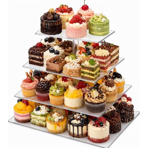 1 Pcs Clear Cupcake Stand 4 Tier Acrylic Large Square Holder | Holds 50 Cupcakes, Tiered Pastry Display Riser, Wedding Birthday Candy Bar Décor, Party Event Anniversary Cake Showcase