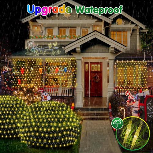 Hezbjiti Battery Operated Christmas Net Lights Outdoor 100 LED 5FT x 3.3FT Waterproof Timed Memory Mesh Lights for Xmas Trees Bushes Garden Yard Lawn Patio Christmas Decor (1 Pack Warm White)