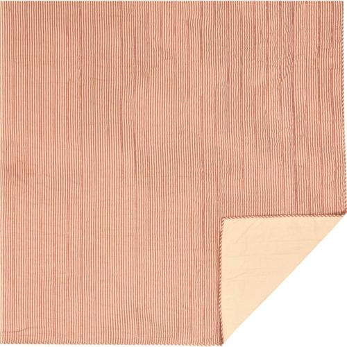 VHC Brands Sawyer Mill Ticking Striped Cotton Farmhouse Pre-Washed California King Bedding Accessory, Quilt 130x115, Red Country