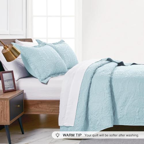 Love's cabin Quilts for 106x96 in  Bed Spa-Blue Bedspreads - Soft Bed Summer Lightweight Bedspread Comforter - Modern Style Coin Pattern Coverlet for All Season -