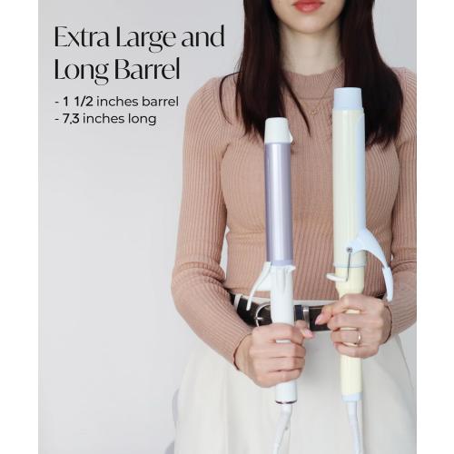 Blue and Pink 1 1/2 inch Extra Curling Iron Long Hair - 10 Temperature Modes Fast and Easy Styling - 7.3 Ceramic Barrel Hair Wand for All Types Blowout, Beach Waves, Bouncy Curls - Cotton Candy