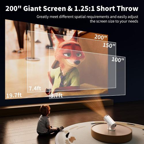 Mini Projector Portable Proyector 4K Support, Native 720P Small Projector with 270° Rotatable Stand, Compatible with TV Stick/Smartphone/HDMI/USB for Bedroom/ Outdoor Camping (No WiFi or Bluetooth)