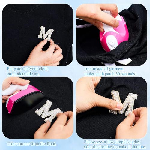 Chuangdi 26 Pcs Pearl Letters Rhinestone Patches Iron on A to Z White Adhesive Pearl Bling Patch Glitter Sew on Alphabet Applique Bling English Letter for Clothes Fabric DIY(1.85 Inch,White)
