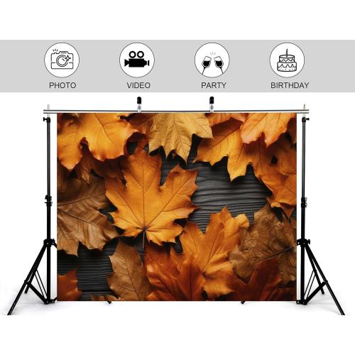 4x4ft Autumn Maple Leaves Backdrop Rustic Wood Plank Photography Background for Fall Thanksgiving Harvest Festival Decorations Banner Photo Studio Props