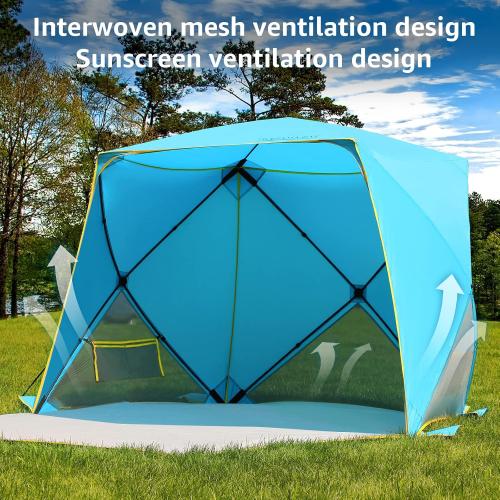 BLUE AND YELLOW Pop Up Beach Tent, Portable Shade Sun Shelter UPF50  UV Protection for 4 Person Extendable Floor for Fishing Hiking Camping, Waterproof Windproof(Blue)