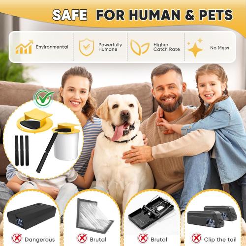 Mouse Traps Bucket Flip Lid, 5 Gallon Bucket Lid Mouse Rat Trap, Auto Reset & Slide Bucket Mouse Trap, Reusable Humane Mouse Rat Traps for Indoor Outdoor