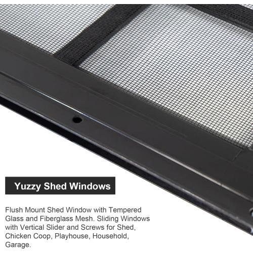Yuzzy 24 x 36 Shed Windows with Tempered Glass and Fiberglass Screen, 2 Pack Small Sliding Windows for Shed, Chicken Coop, Playhouse, Household, Garage, Barns (Black) ( dents see the pictures)