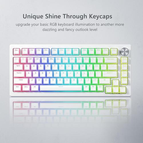 Pudding Keycaps, White PBT Keycaps 60 65 75 100 Percent, 130 Keys Shine Through Key Cap OEM Profile for MX-stem Switches Keyboard-White