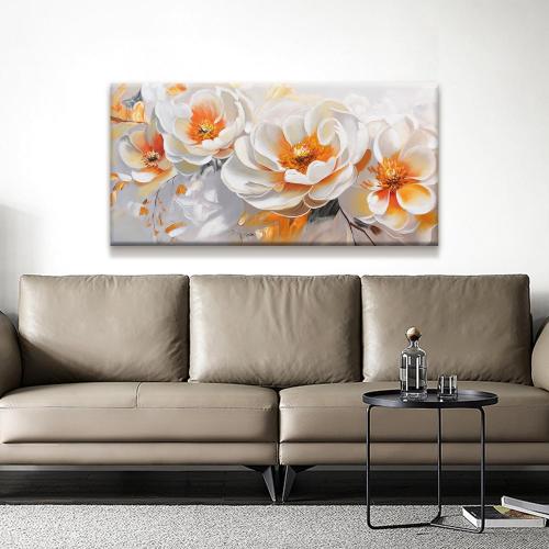 Suconvng Canvas Art Wall Decor Modern Minimalist Home Wall Decor Flower Paintings Orange White Wall Art Prints Floral Art Pictures For Bedroom Kitchen Office Artwork 20×40