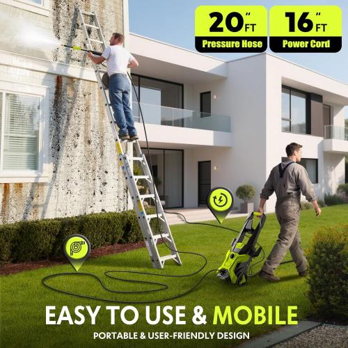 Electric Pressure Washer - 2.5 GPM Portable Lightweight Power Washer, 4 Quick-Connect Nozzles & Adjustable Soap Tank Pressure Washers for Cars, Driveways, Patios, Fences, Decks, Facade, Home Cleaning