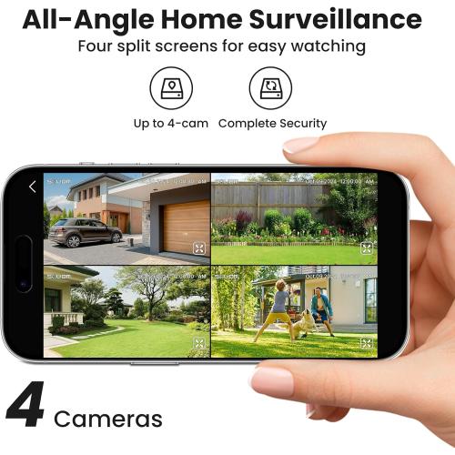 SOLIOM- 5MP Security Cameras Wireless Outdoor, No Subscription,4-Cam Pack, Solar Powered Home Security Camera with 360° Auto Tracking, Pan & Tilt, 3K Color Night Vision,5G & 2.4G Router Compatible