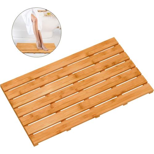 Bamboo Wooden Bath Floor Mat for Luxury Shower - Non-Slip Bathroom Waterproof Carpet for Indoor or Outdoor Use