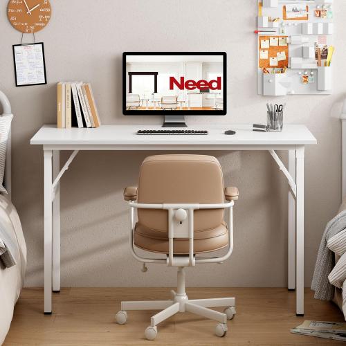Need Folding Desk for Home Office 39-3/8 Length Modern Folding Table Computer Desk No Install Needed White Color Desktop White Frame AC5DW(100 * 60)