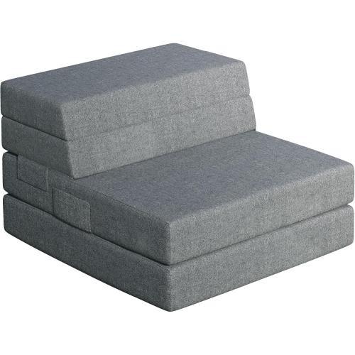 Youzi Folding Sofa Bed, Foldable Mattress for Bedroom and Living Room, 6 Inches Single Four-fold Floor Sofas for Guests, Sofa Bed Chair Floor Mattress with Washable Cover, Dark Gray, 75 x 25 x 6