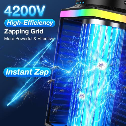 Black Bug Zapper Outdoor Cordless, 4200V Electric Mosquito Zapper with LED Blue Light, 3 in 1 Portable & Rechargeable Bug Zapper Outdoor Waterproof IP67, Wireless Hanging Fly Zapper for Camping Patio,Black