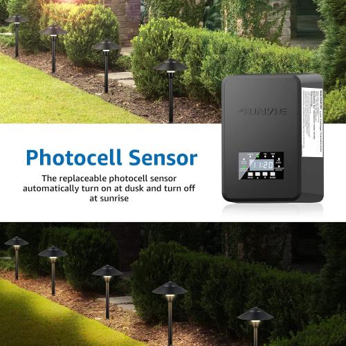 SUNVIE 200W Landscape Lighting Transformer Outdoor Low Voltage Landscape Transformer with Timer and Photocell Sensor Waterproof 120V to 12V/14VAC Low Voltage Transformer for Landscape Garden Lights