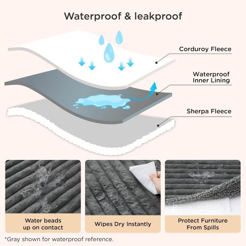 Bedsure ComfyFleece™ Waterproof Blanket for Bed, queen （70x180） Warm Grey