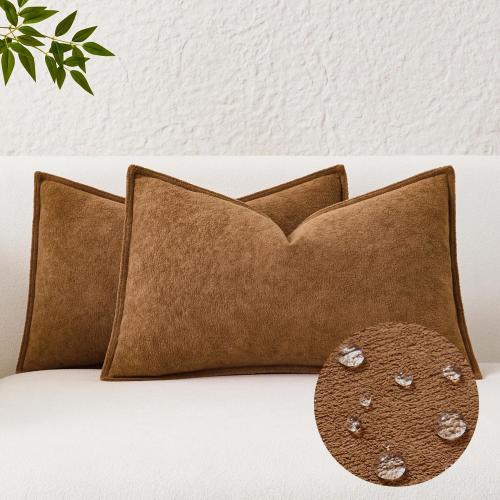 Kevin Textile Soft Waterproof Pillow Covers 12x20 Inch 2 Pack, Brown