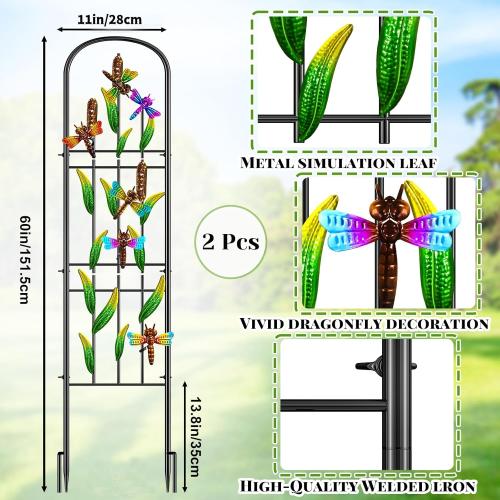 2 Pack Garden Trellis for Climbing Plants Outdoor, Metal Arched Fence Trellis Plant Climbing Support Decorative, Plant Trellis Indoor for Vines Flowers Vegetables Wall Brackets, 60 x 11