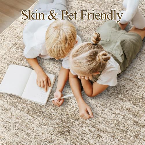 Washable Area Rug 8x10, Large Soft Rugs for Living Room Vintage Area Rugs for Bedroom Dining Room Non-Slip Stain Resistant Brown Under Table Rug