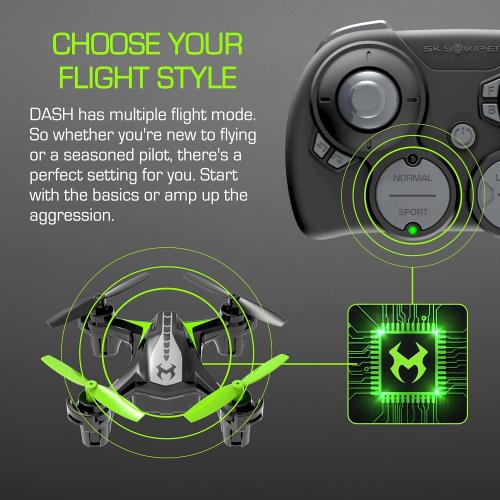 Sky Viper Dash Nano Performance RC Drone, Fast Safe Indoor Flying, Rechargeable Battery