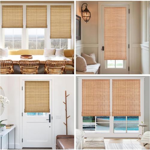 LazBlinds No Tools No Drill Bamboo Roller Shades, Cordless Bamboo Blinds, Light Filtering Roll Up Blinds for Windows, French Door, Porch or Patio Privacy Screen, 12'' W x 40'' H, Brown206