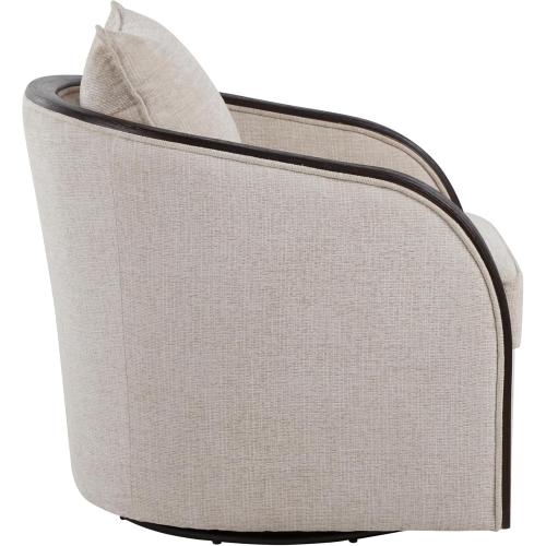 LumiSource Gemma Upholstered Contemporary Swivel Accent Chair in Espresso Wood and Fabric, Living Room Upholstered Accent Swivel Chair (Sand)