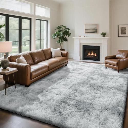 Grey Fluffy Rug Shaggy Area Rug, Mottling Grey Area Rugs for Living Room, Large Shag Area Rugs for Bedroom Kids Room Home Decor, Upgrade Anti-Skid Rectangular Fuzzy Rugs