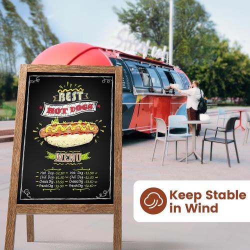 40x20 Brown Frame A Frame Chalkboard Sign, 40x20 Extra Large Sidewalk Chalk Board, Wooden Standing ChalkBoards Set with Markers, Double-Sided Magnetic Blackboard for Cafés, Weddings, Party Guide, Brown