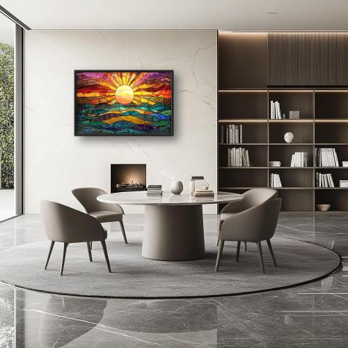 Quorin Boho Sun Large Wall Art Colorful Pictures Abstract Geometric Sun Sunset Sea Wall Decor Modern Canvas Print Painting Artwork for Bathroom Living Room Bedroom 36L x 24W