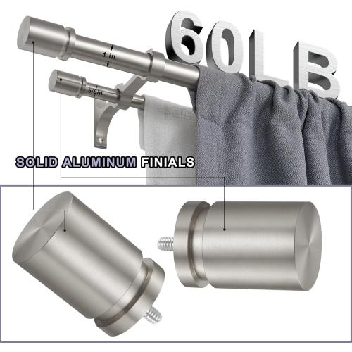Double Curtain Rod 140 to 164 Inch,1 Inch Heavy Duty Curtain Rods for Windows with Solid Aluminum Cylindrical Finials and Bracket,1’’ Front and 5/8’’ Back Telescoping Double Drapery Rod,Brushed Nickel
