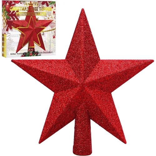 Aneco Glitter Mini Christmas Tree Topper Shatter-Proof Small Christmas Tree Decoration Treetop for Holiday Ornament or Home Decor, (Red, 4 inch)