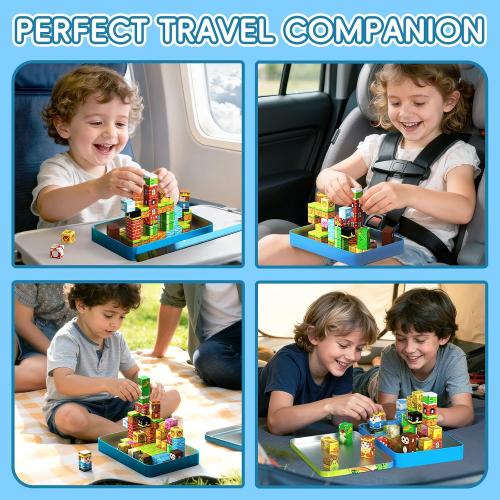 60PCS Mini Magnetic Building Cubes Set, Adventure-themed Magnetic Blocks, Portable Magnetic Travel Blocks with Iron Case, Educational Toy for Kids STEM & Construction Learning for Kids Aged 3