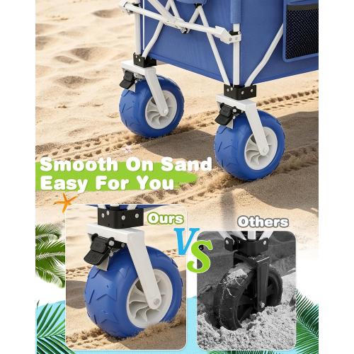 59L Beach Wagon with 9×4 Big Sand Wheels, Expandable Tailgate | Heavy Duty Collapsible Utility Cart with 9 All-Terrain Non-inflatable Balloon Wheels for Beach Camping Baseball Fishing