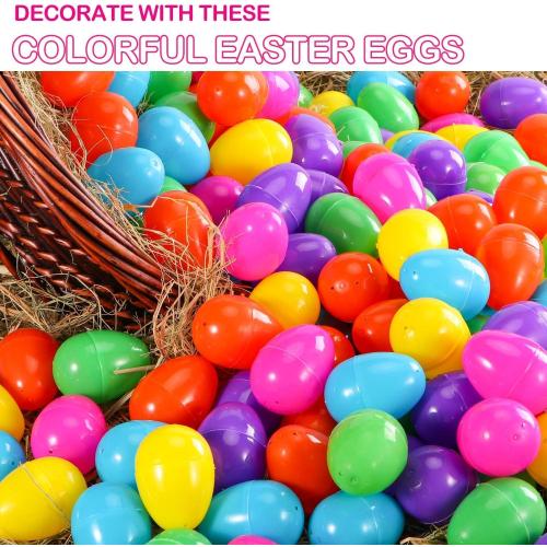 NEWBEA 2000 Pcs Easter Eggs,2.4 Assorted Bright Colors Plastic Easter Eggs Easter Eggs Empty for Easter Hunt, Basket Stuffers Fillers, Easter Themed Decorations