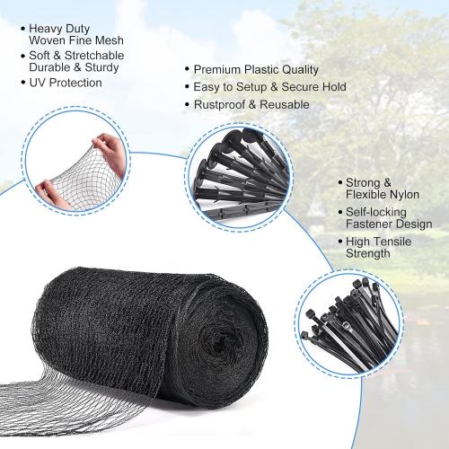 Pond Netting, 15 x 20FT Heavy Duty Pond Net for Koi Ponds, Garden Pool Fine Mesh Netting Kit for Leaves, Protects Koi Fish from Birds Cats Predators, with 14 Stakes and 30 Cable Zip Ties
