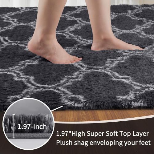 Sour Lemon 8x10 Area Rugs for Bedroom, Living Room Fluffy Rug, Large Area Rug Shag Shaggy Carpet Soft Plush Furry Bedside Rugs, Machine Washable Area Rugs for Kids Girls Boys Home Decor Anti Slip